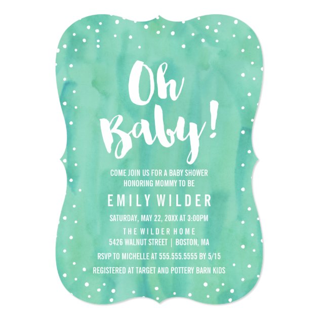 Oh Baby Mint Green Watercolor Baby Shower Invitation