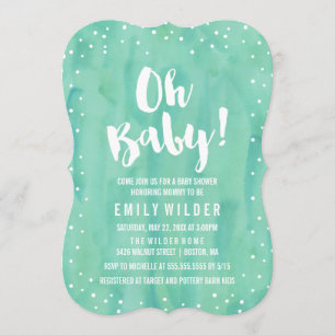 Oh Baby Mint Green Watercolor Baby Shower Invitation
