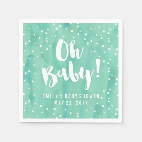 Oh Baby Mint Watercolor Baby Shower Paper Napkins