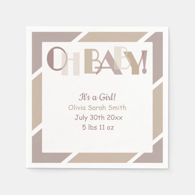 Oh Baby Mocha Typography Modern Baby Shower Napkins (Front)