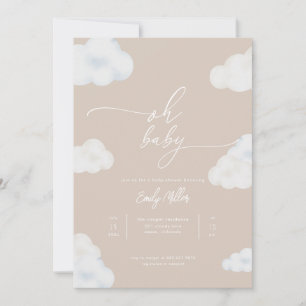 Oh Baby Modern Beige Cloud Baby Shower Invitation