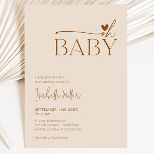 Oh Baby Modern Beige Gender Neutral Baby Shower Invitation