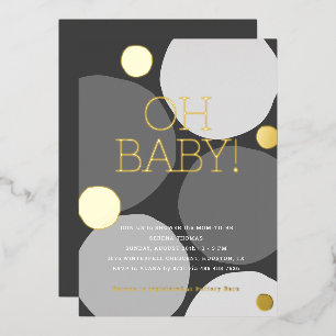 OH BABY! Modern Black and White Baby Shower Foil Invitation