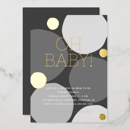 OH BABY Modern Black and White Baby Shower Foil Invitation