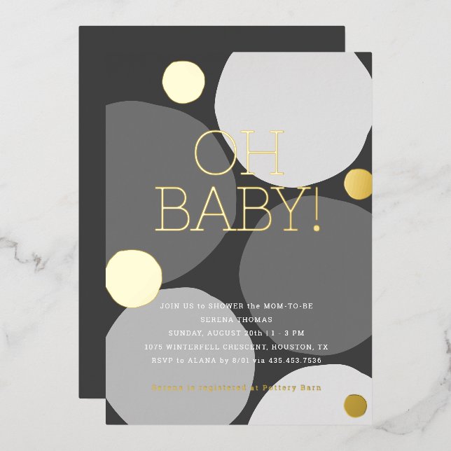 OH BABY! Modern Black and White Baby Shower Foil Invitation (Front/Back)