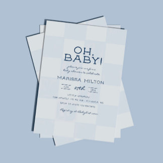 Oh Baby Modern Blue Checkered Baby Shower Invitation
