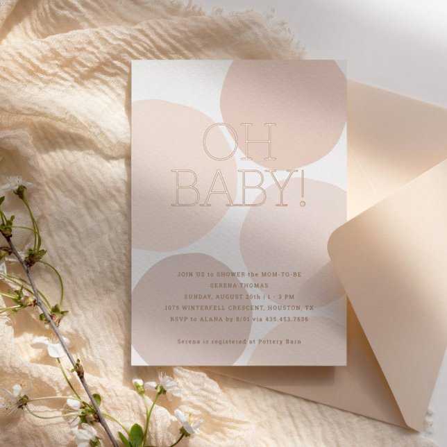 OH BABY! Modern Blush Polka Dot Baby Shower Foil Invitation (Creator Uploaded)