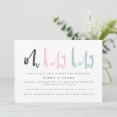 Oh baby modern contemporary twin baby shower holiday card (Standing Front)