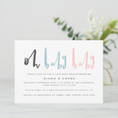 Oh baby modern contemporary twin baby shower holiday card (Standing Front)