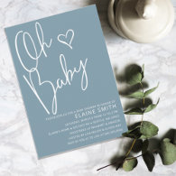 Oh Baby Modern Cute Blue Boy Baby Shower Invitation