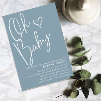 Oh Baby Modern Cute Blue Boy Baby Shower Invitation by Invitationboutique at Zazzle