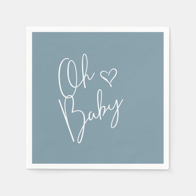 Oh Baby Modern Cute Blue Boy Baby Shower Napkins (Front)