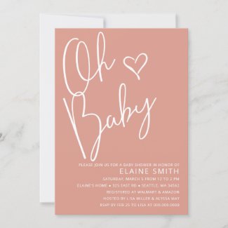 Oh Baby Modern Cute Pink Girl Baby Shower Invitation