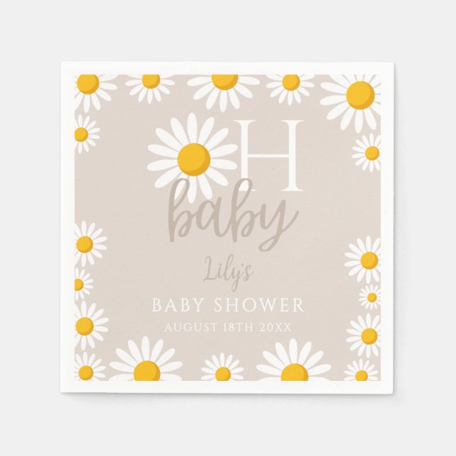 Oh Baby Modern Daisy Gender Neutral Baby Shower Napkins (Front)