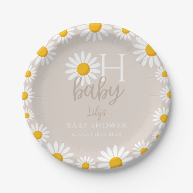 Oh Baby Modern Daisy Gender Neutral Baby Shower Paper Plates (Front)