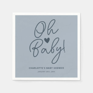 Oh Baby Modern Dusty Blue Boy Baby Shower Custom Napkins