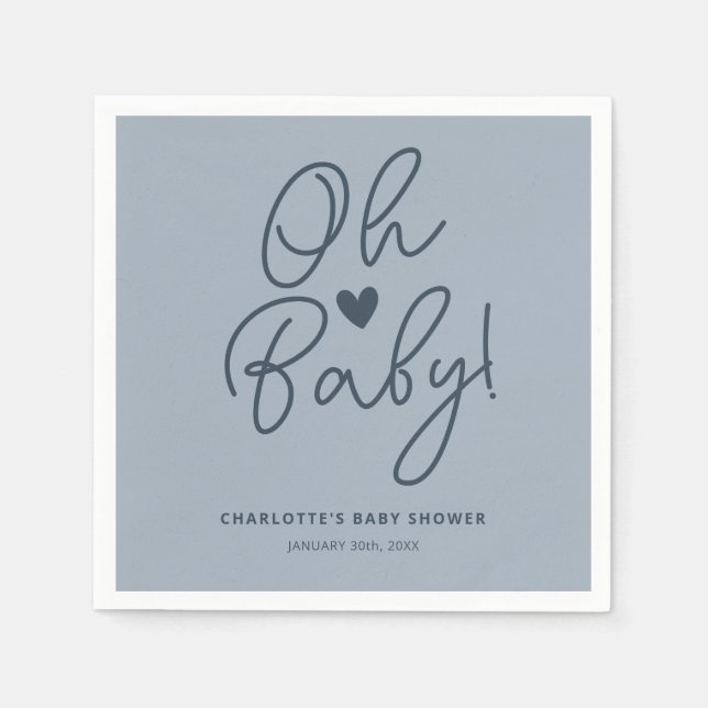 Oh Baby Modern Dusty Blue Boy Baby Shower Custom Napkins (Front)