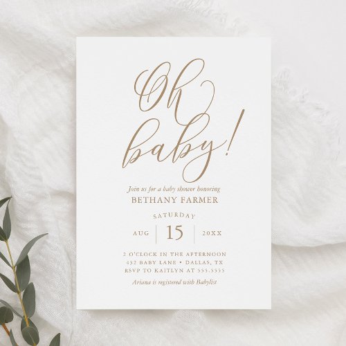Oh Baby Modern Elegant Gold Typography Baby Shower Invitation