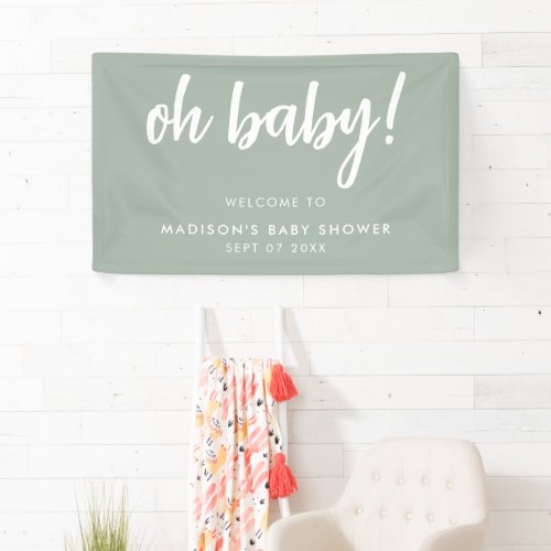 Oh Baby Modern Elegant Sage Green Baby Shower Banner