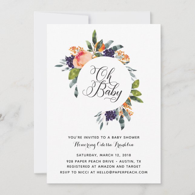 Oh Baby Modern Floral Baby Shower Invitation (Front)