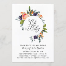 Oh Baby Modern Floral Baby Shower Invitation