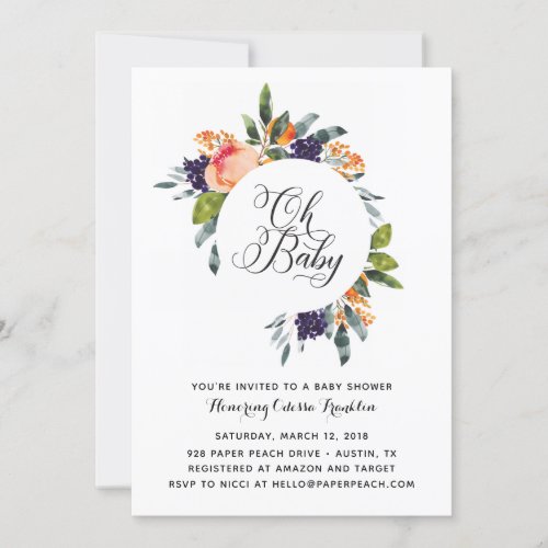 Oh Baby Modern Floral Baby Shower Invitation