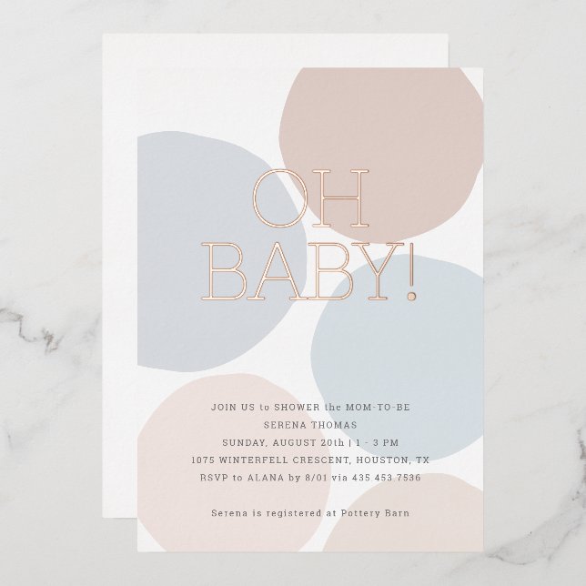 OH BABY! Modern Gender Neutral Polka Dot Baby Foil Invitation (Front/Back)
