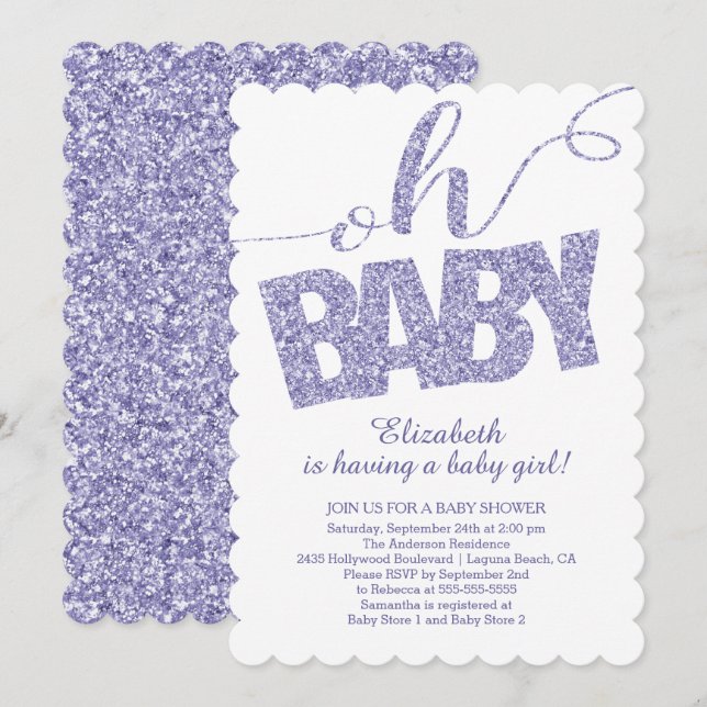 Oh Baby! Modern Glitter Baby Shower Invitation (Front/Back)