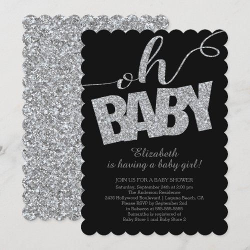 Oh Baby! Modern Glitter Baby Shower Invitation 5" X 7" Invitation Card