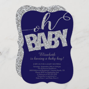 Oh Baby Modern Glitter Boys Baby Shower Invitation