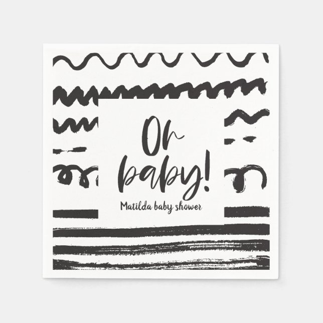 Oh baby! modern graphic black and white napkins (Front)