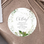 Oh Baby Modern Greenery Leaves Baby Shower Classic Round Sticker<br><div class="desc">Oh Baby! Modern sticker features watercolor greenery.</div>