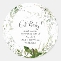 Oh Baby Modern Greenery Leaves Baby Shower Classic Round Sticker