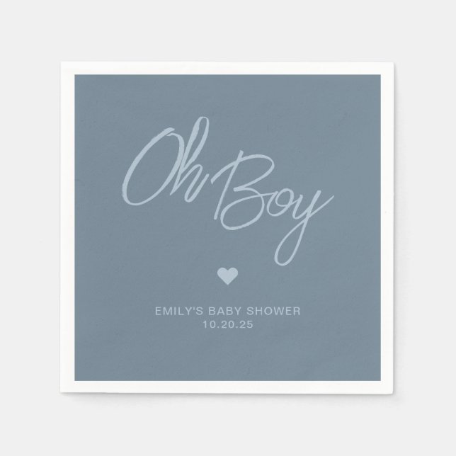 Oh Baby Modern Minimal Dusty Blue Boy Baby Shower Napkins (Front)