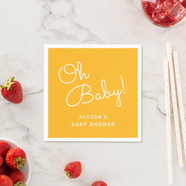 Oh Baby Modern Minimal Yellow Summer Baby Shower Napkins (Insitu)