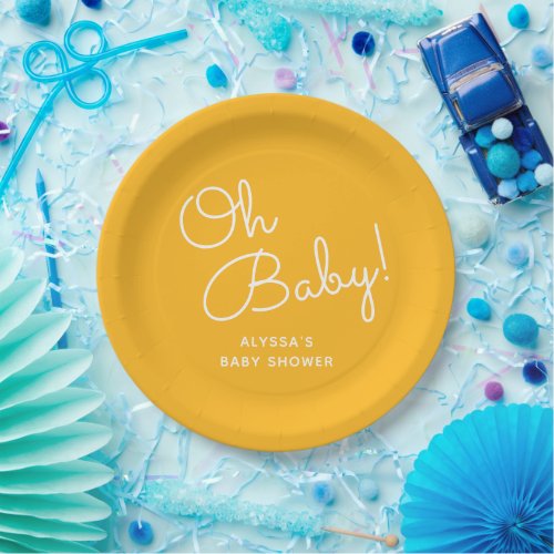 Oh Baby Modern Minimal Yellow Summer Baby Shower Paper Plates