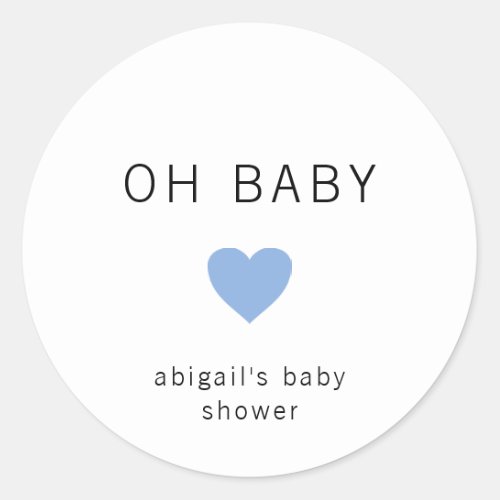 Oh Baby Modern Minimalist Blue Boy Baby Shower Classic Round Sticker