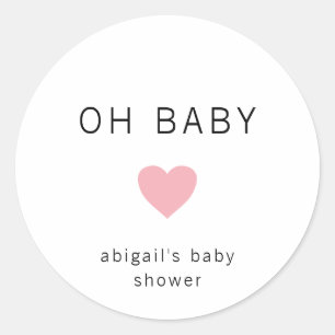Oh Baby Modern Minimalist Pink Girl Baby Shower Classic Round Sticker