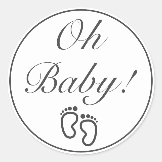 OH BABY Modern Minimalist White Black Classic Round Sticker (Front)