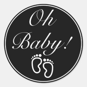 OH BABY Modern Minimalist White Black Classic Round Sticker