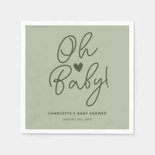 Oh Baby Modern Sage Green Baby Shower Custom Napkins