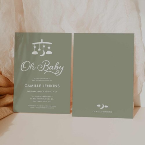 Oh Baby Modern Sage Green Baby Shower Invitation