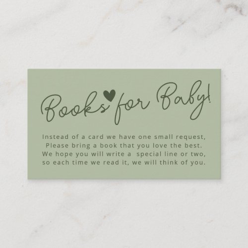 Oh Baby Modern Sage Green Simple Books for Baby  Enclosure Card