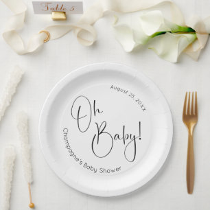 Oh Baby Modern Script Baby Shower Paper Plates
