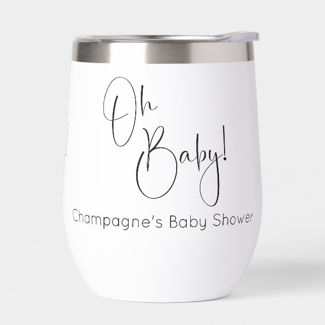 Oh Baby Modern Script Baby Shower Thermal Wine Tumbler (Left)
