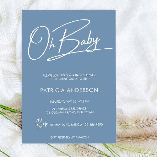 Oh baby modern script calligraphy baby shower  invitation