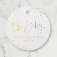 Oh Baby Modern Script Gold Baby Shower Foil Favor Tags