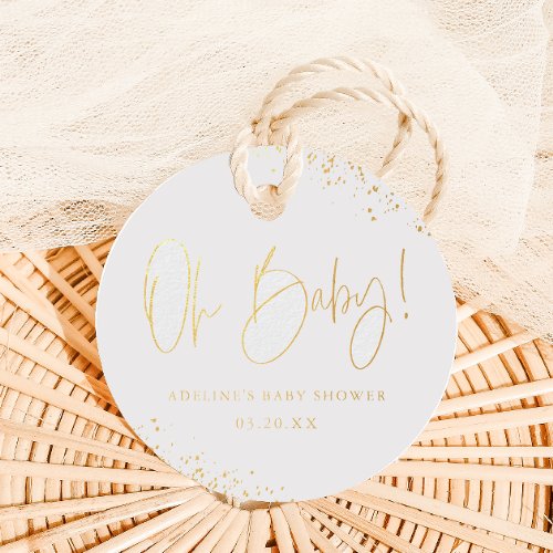 Oh Baby Modern Script Gold Baby Shower Foil Favor Tags