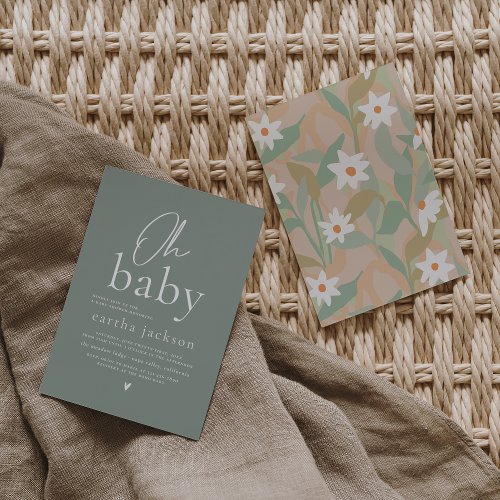 Oh Baby Modern Script Sage Green Boho Baby Shower Invitation