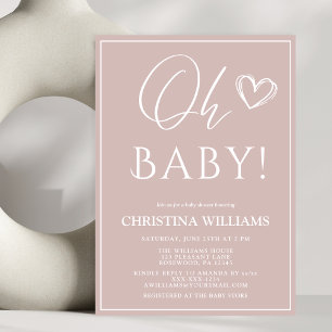 Oh Baby Modern Simple Blush Pink Baby Shower Invitation
